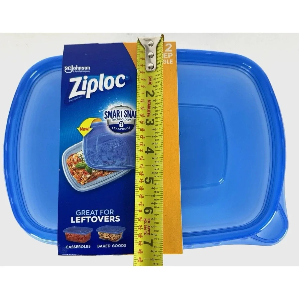 Ziploc Large Rectangle 8 Cup Containers with Lids, 2 Count Clear Deep Rectangle